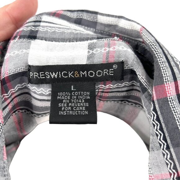 PRESWICK & MOORE DECORATIVE STITCH LIGHTWEIGHT PLAID SHIRT - L - Picture 4 of 4